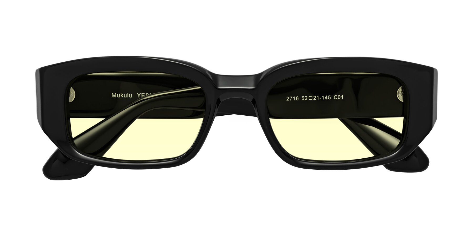 Folded Front of Mukulu in Black with Light Yellow Tinted Lenses