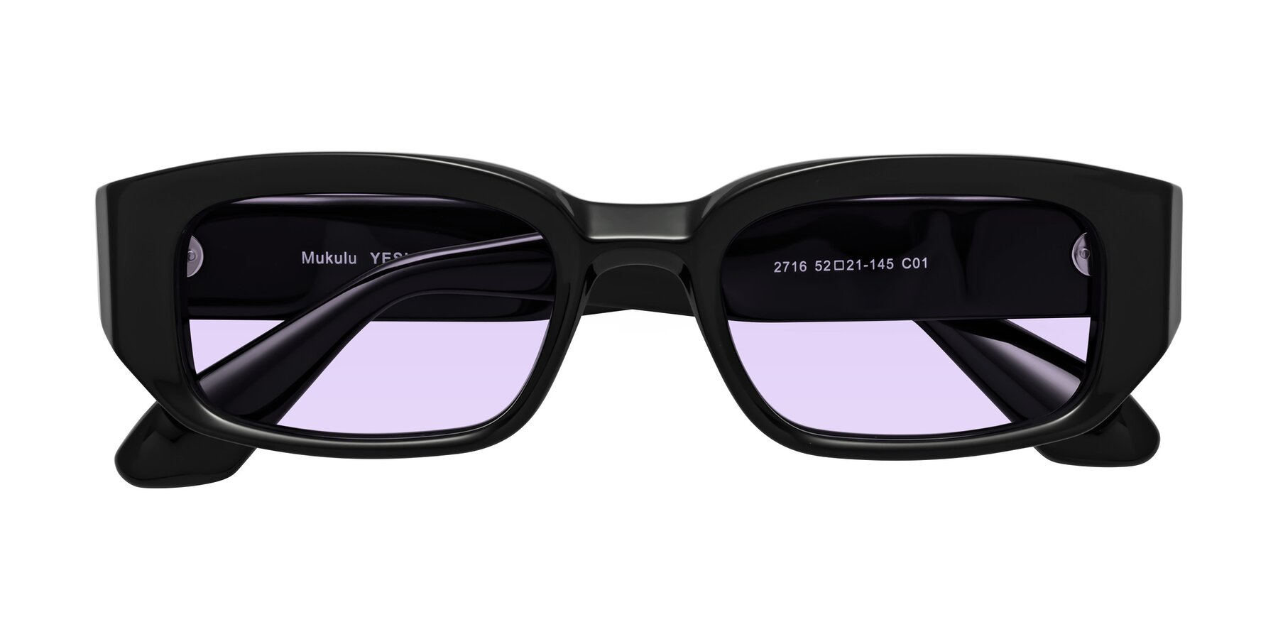 Folded Front of Mukulu in Black with Light Purple Tinted Lenses