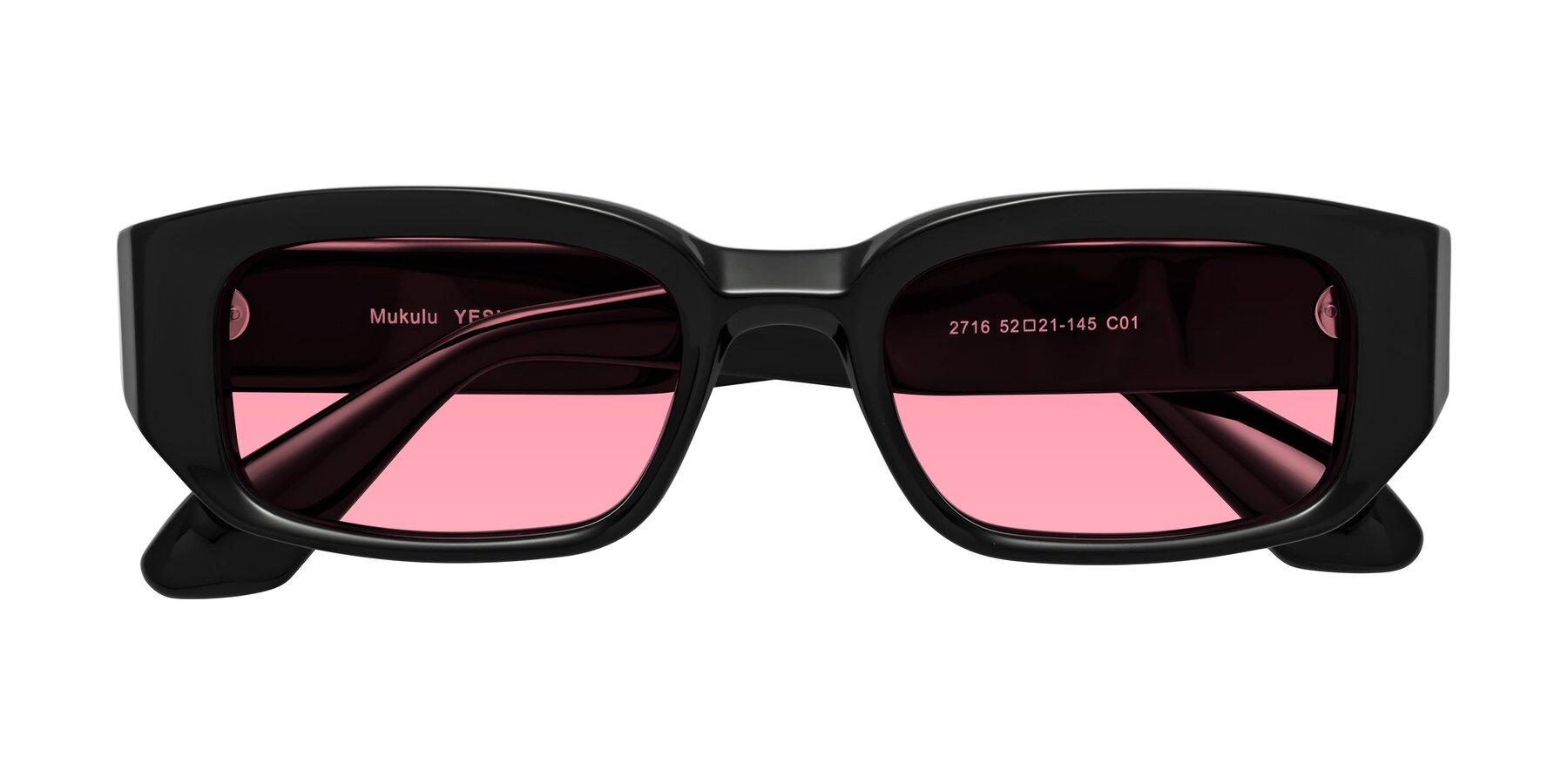 Folded Front of Mukulu in Black with Pink Tinted Lenses
