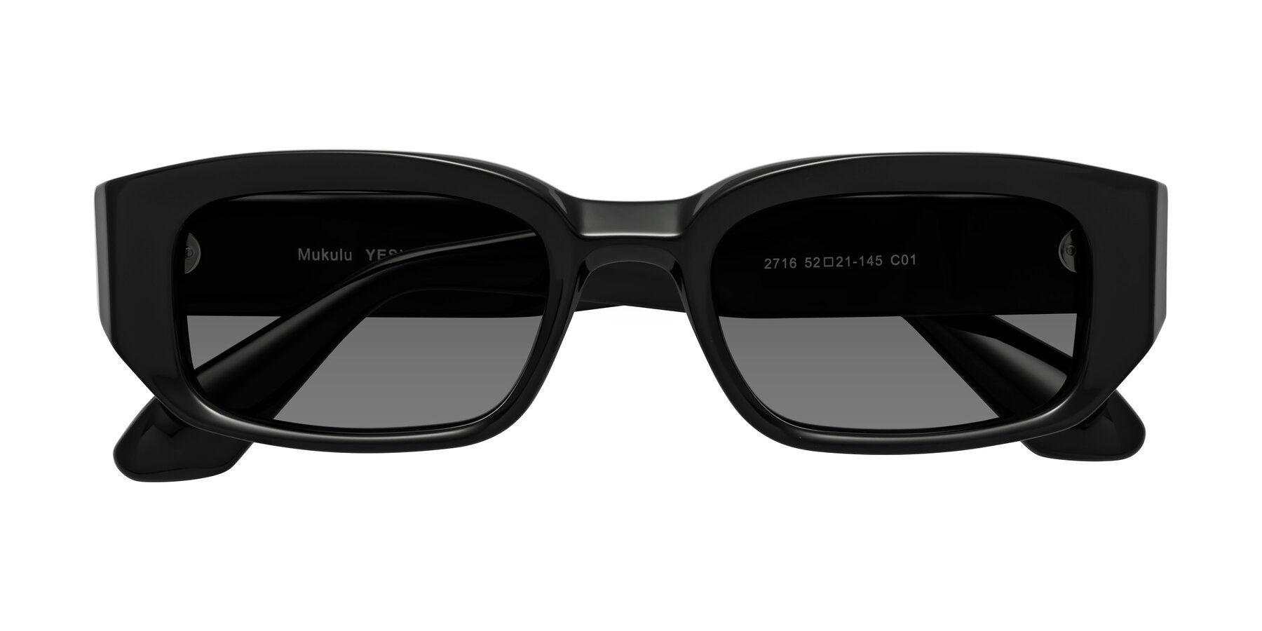 Folded Front of Mukulu in Black with Medium Gray Tinted Lenses