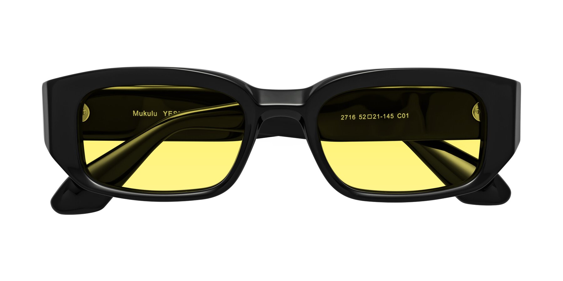 Folded Front of Mukulu in Black with Medium Yellow Tinted Lenses