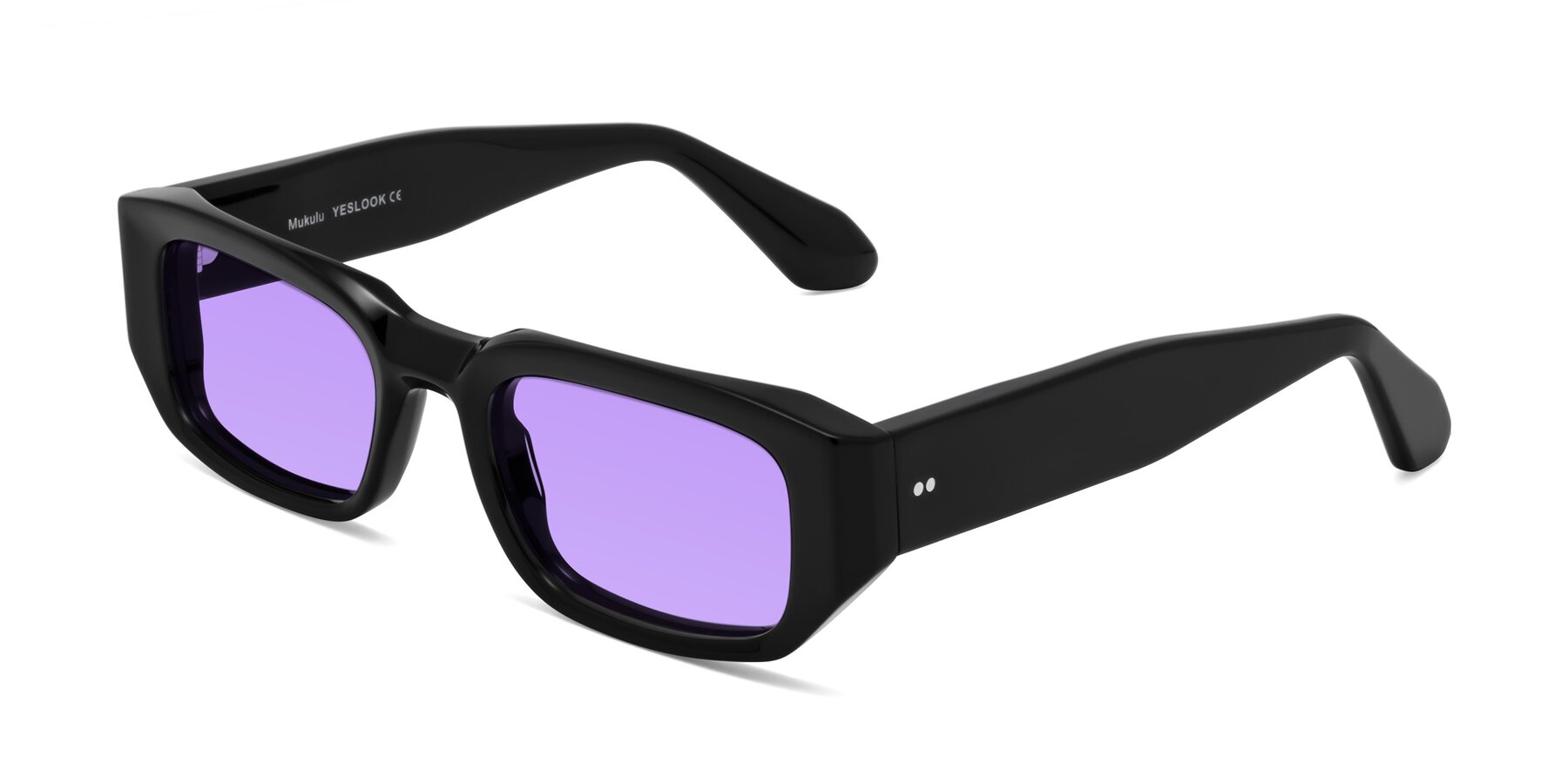 Angle of Mukulu in Black with Medium Purple Tinted Lenses
