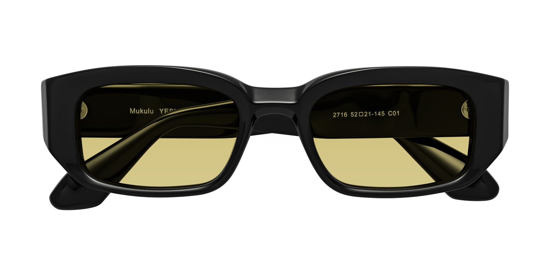 Folded Front of Mukulu in Black with Medium Champagne Tinted Lenses