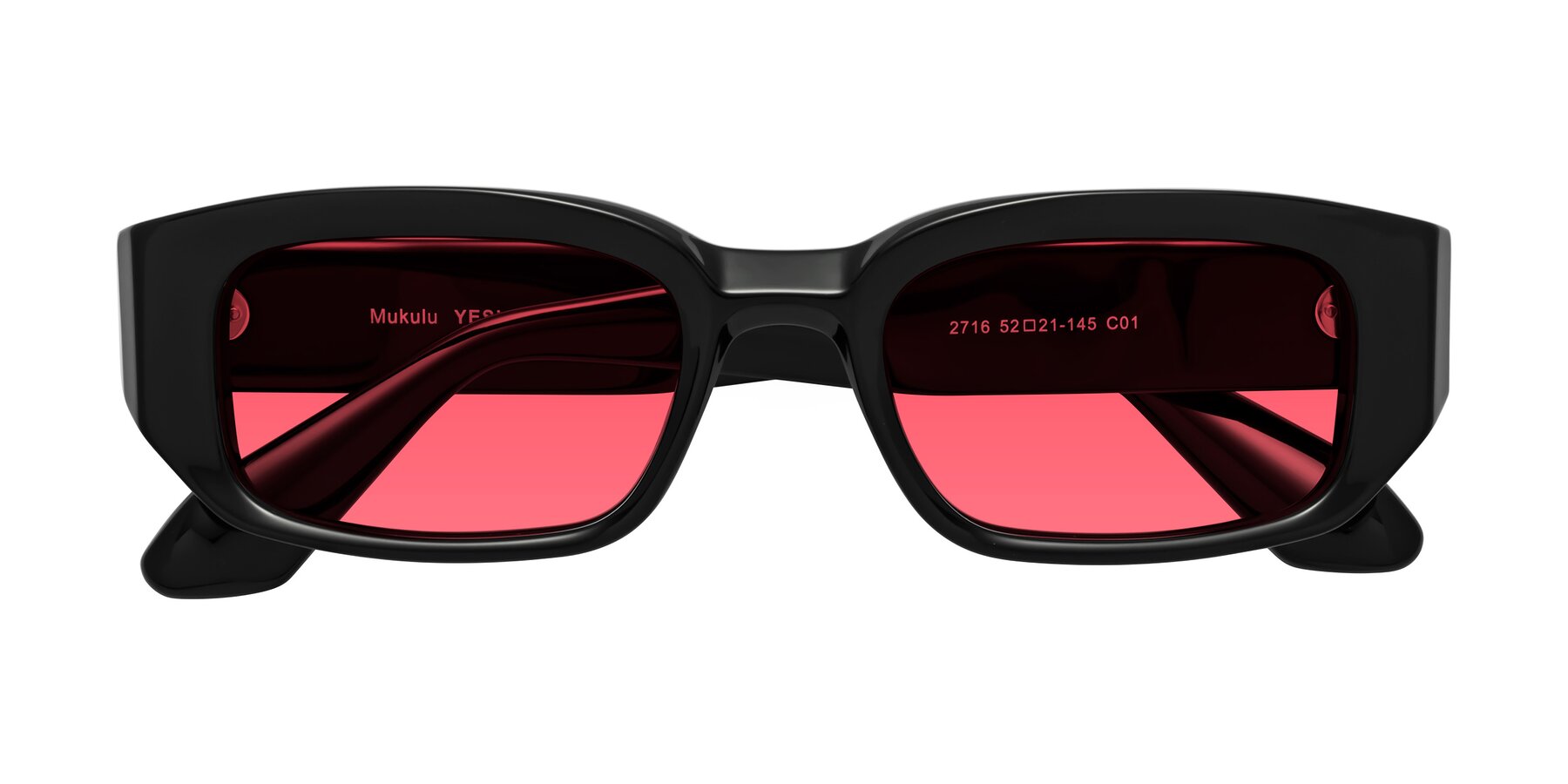 Folded Front of Mukulu in Black with Red Tinted Lenses