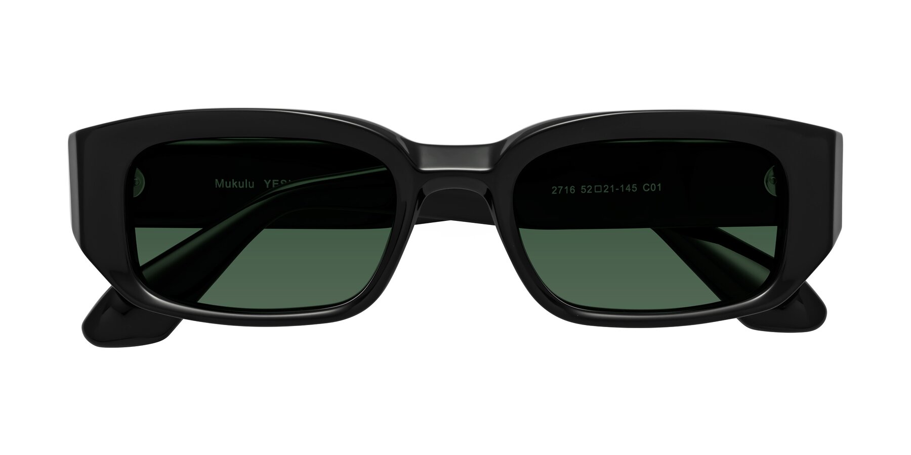 Folded Front of Mukulu in Black with Green Tinted Lenses