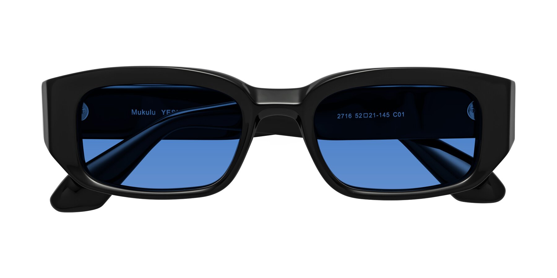 Folded Front of Mukulu in Black with Blue Tinted Lenses
