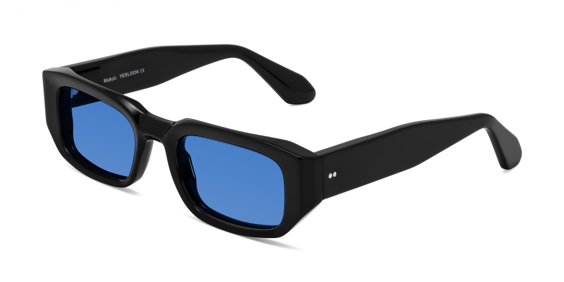 Angle of Mukulu in Black with Blue Tinted Lenses