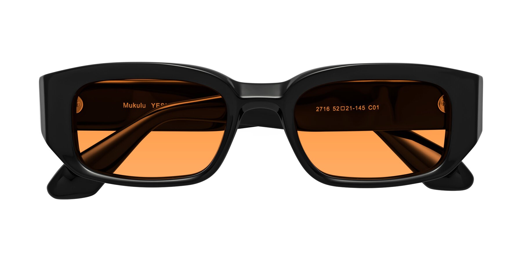 Folded Front of Mukulu in Black with Orange Tinted Lenses