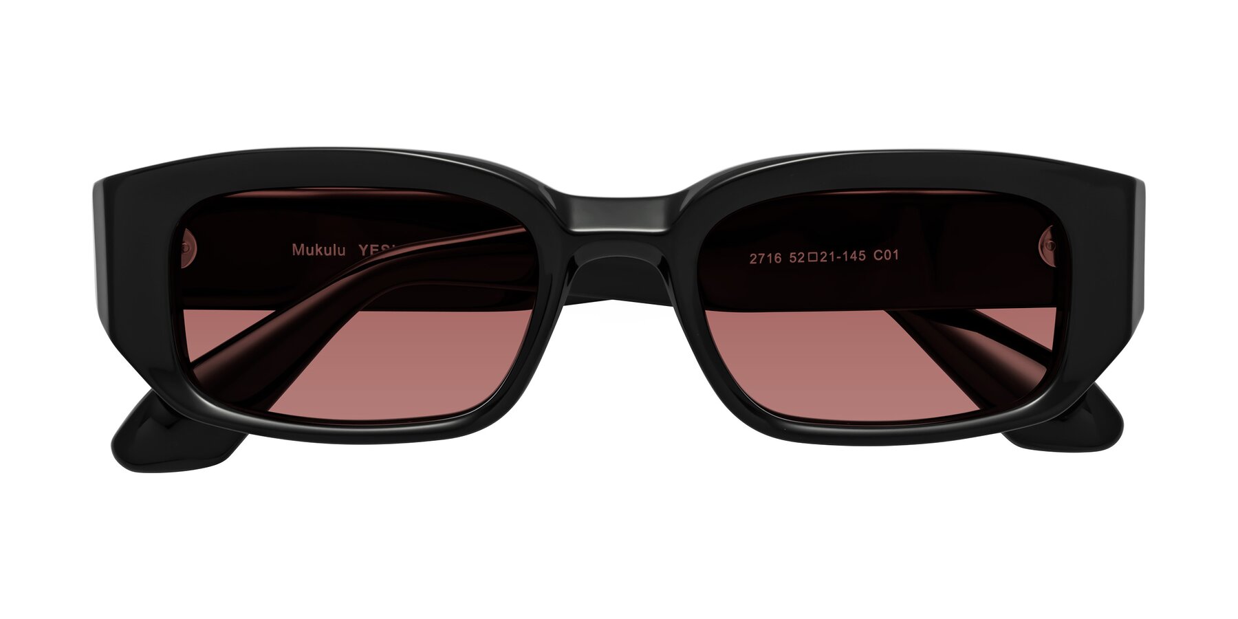 Folded Front of Mukulu in Black with Garnet Tinted Lenses
