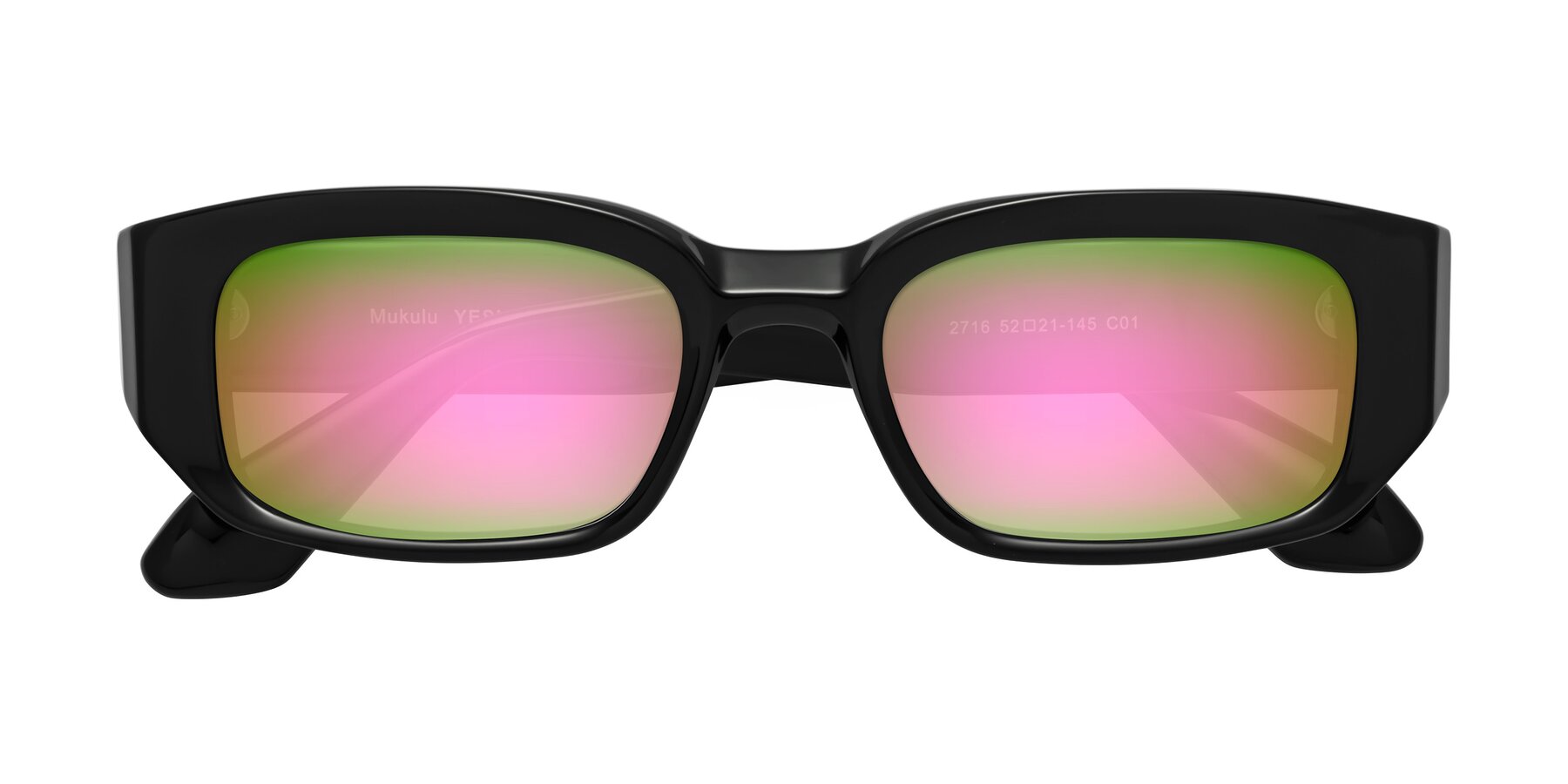Folded Front of Mukulu in Black with Pink Mirrored Lenses