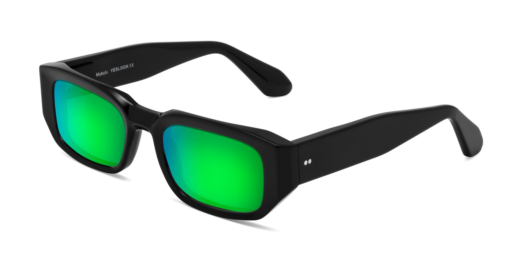 Angle of Mukulu in Black with Green Mirrored Lenses