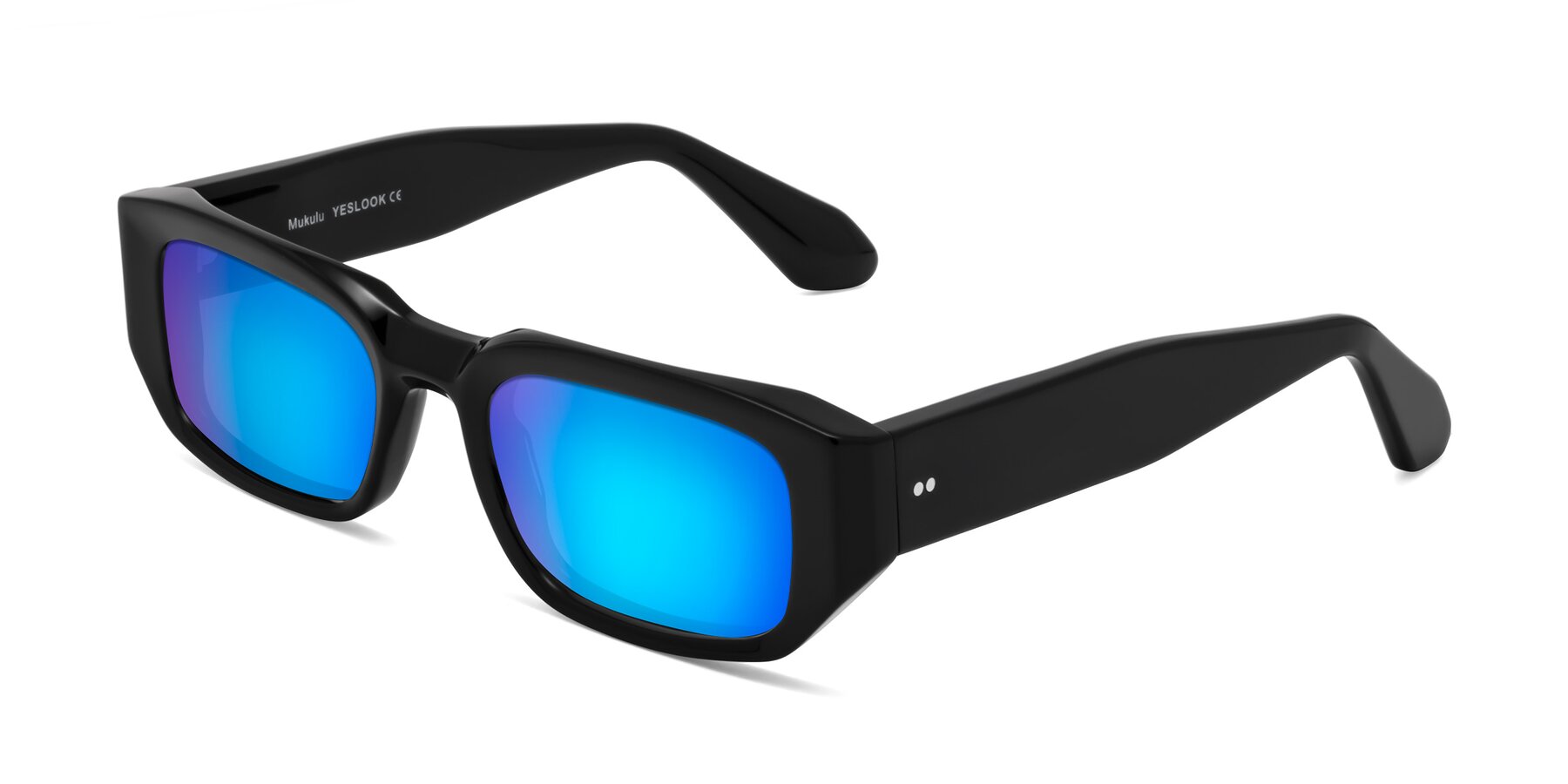 Angle of Mukulu in Black with Blue Mirrored Lenses