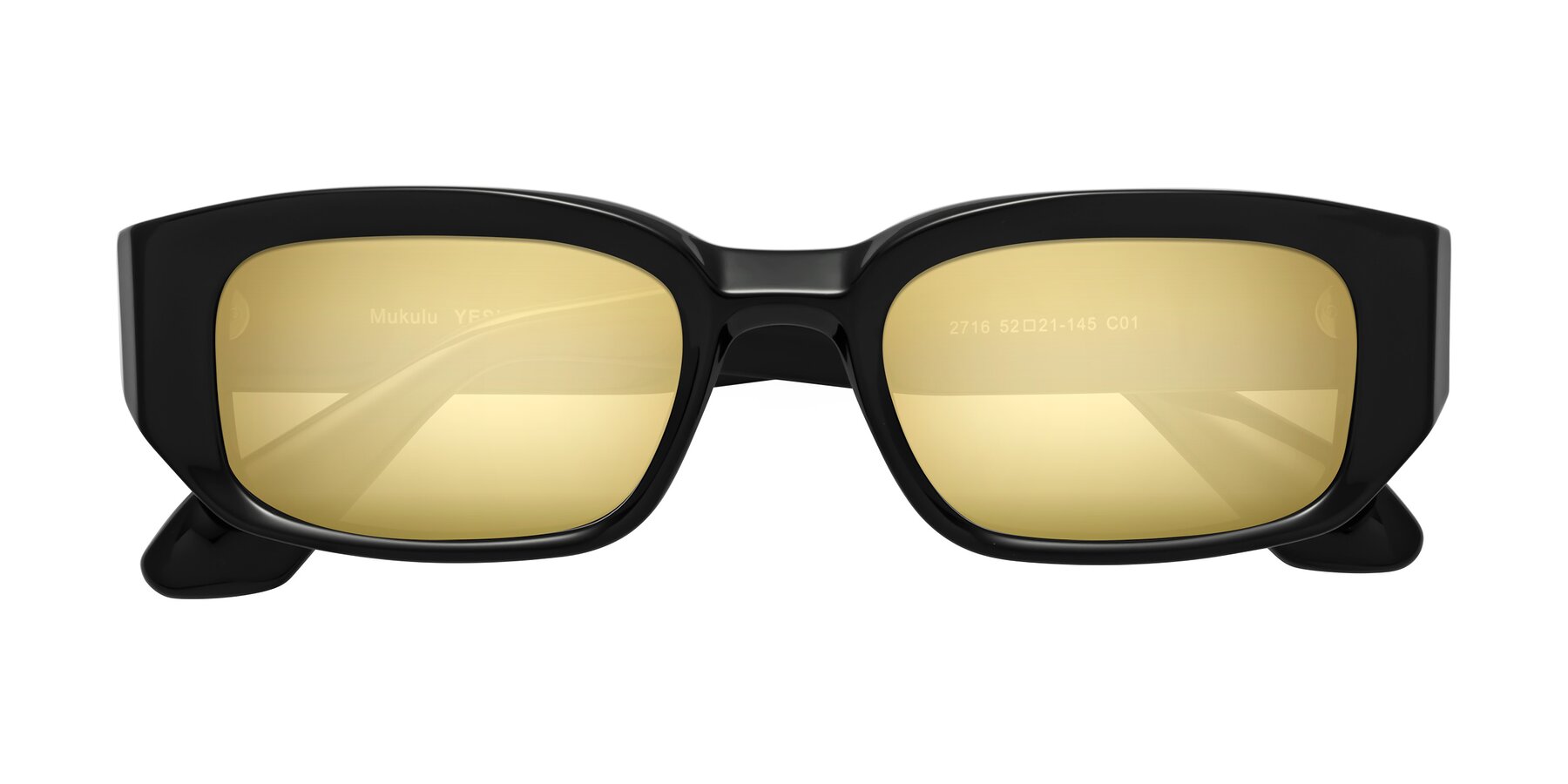 Folded Front of Mukulu in Black with Gold Mirrored Lenses