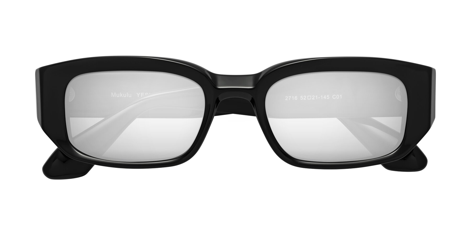 Folded Front of Mukulu in Black with Silver Mirrored Lenses