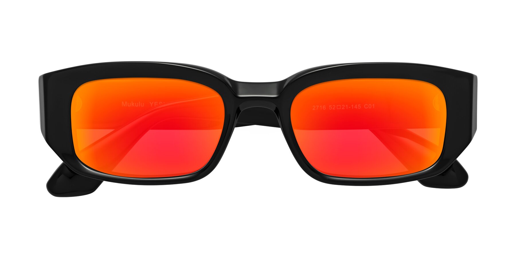 Folded Front of Mukulu in Black with Red Gold Mirrored Lenses