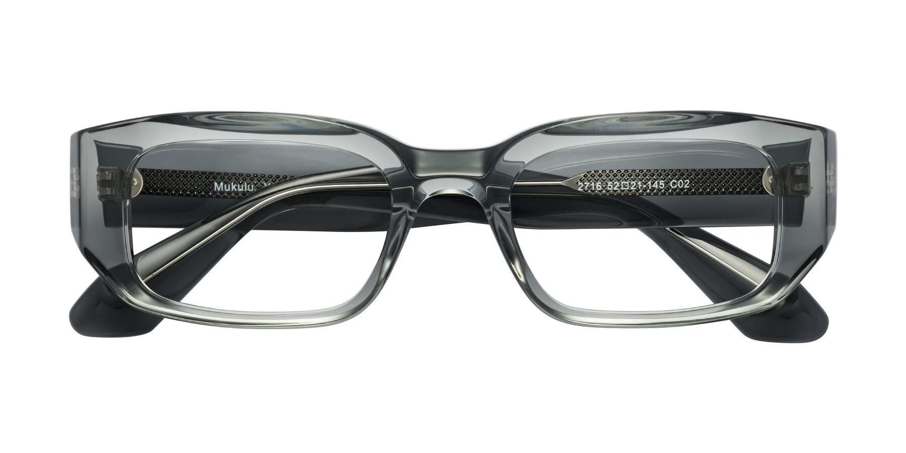 Folded Front of Mukulu in Transparent Gray with Clear Eyeglass Lenses