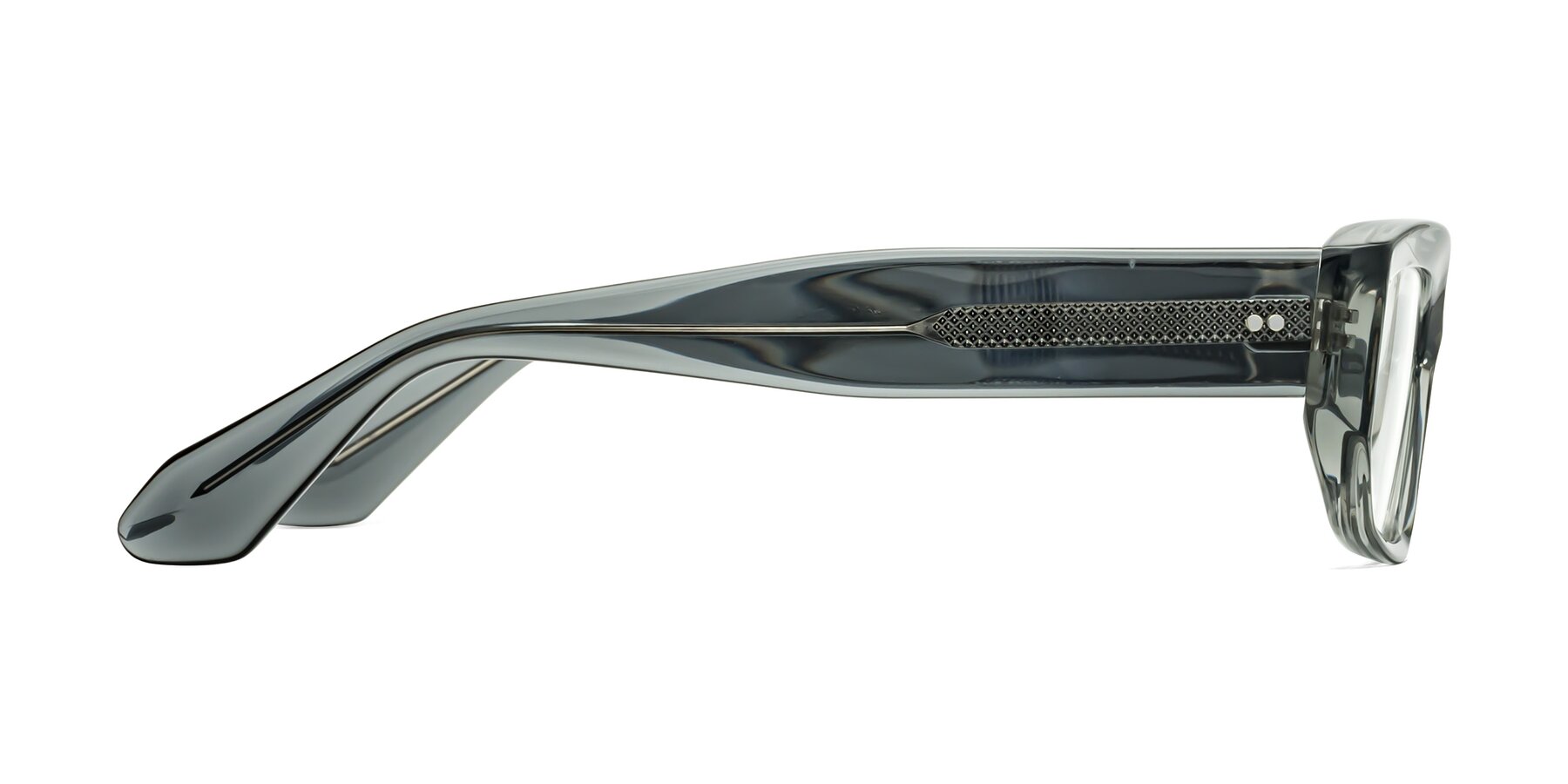 Side of Mukulu in Transparent Gray with Clear Eyeglass Lenses
