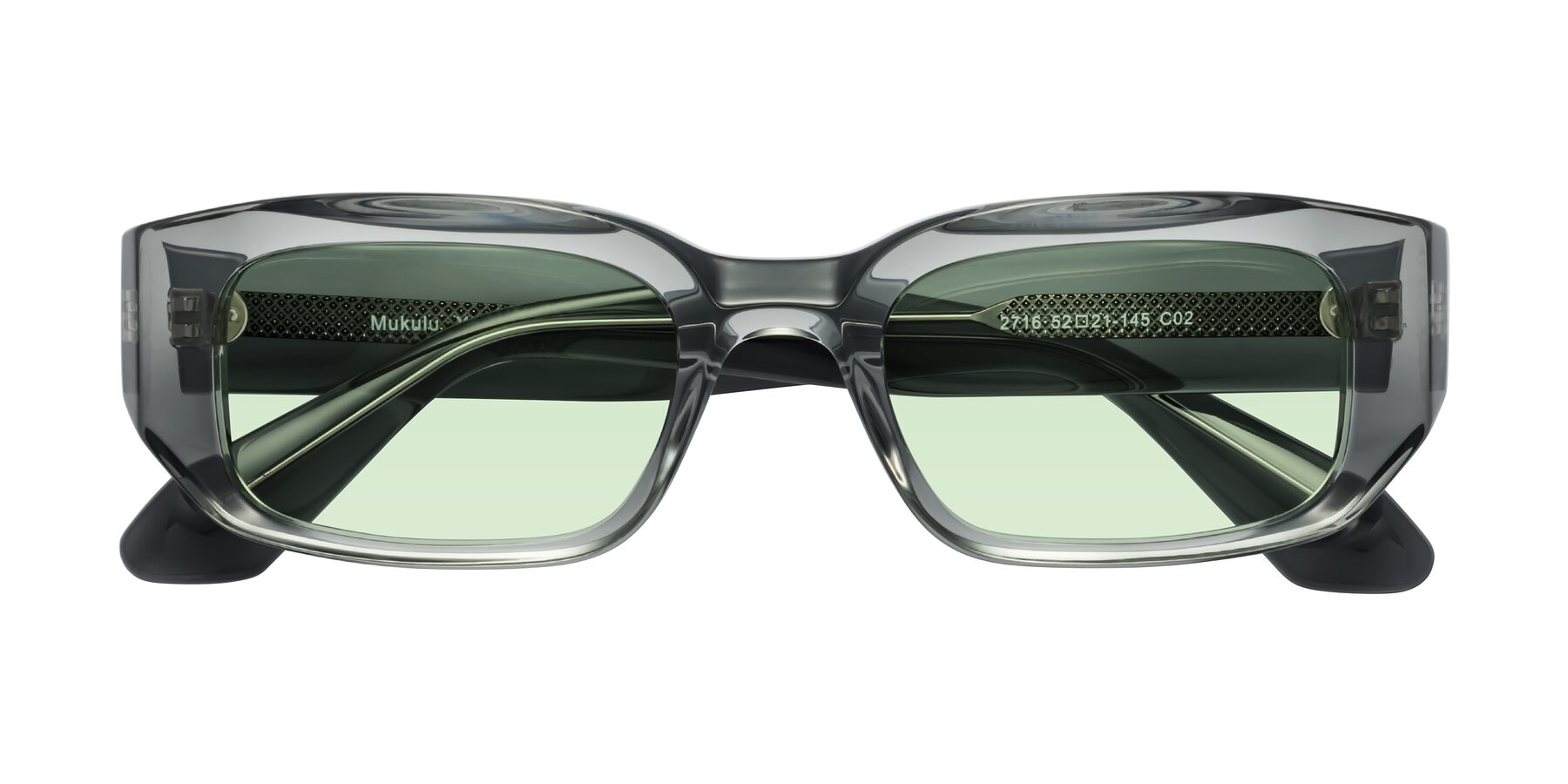 Folded Front of Mukulu in Transparent Gray with Light Green Tinted Lenses