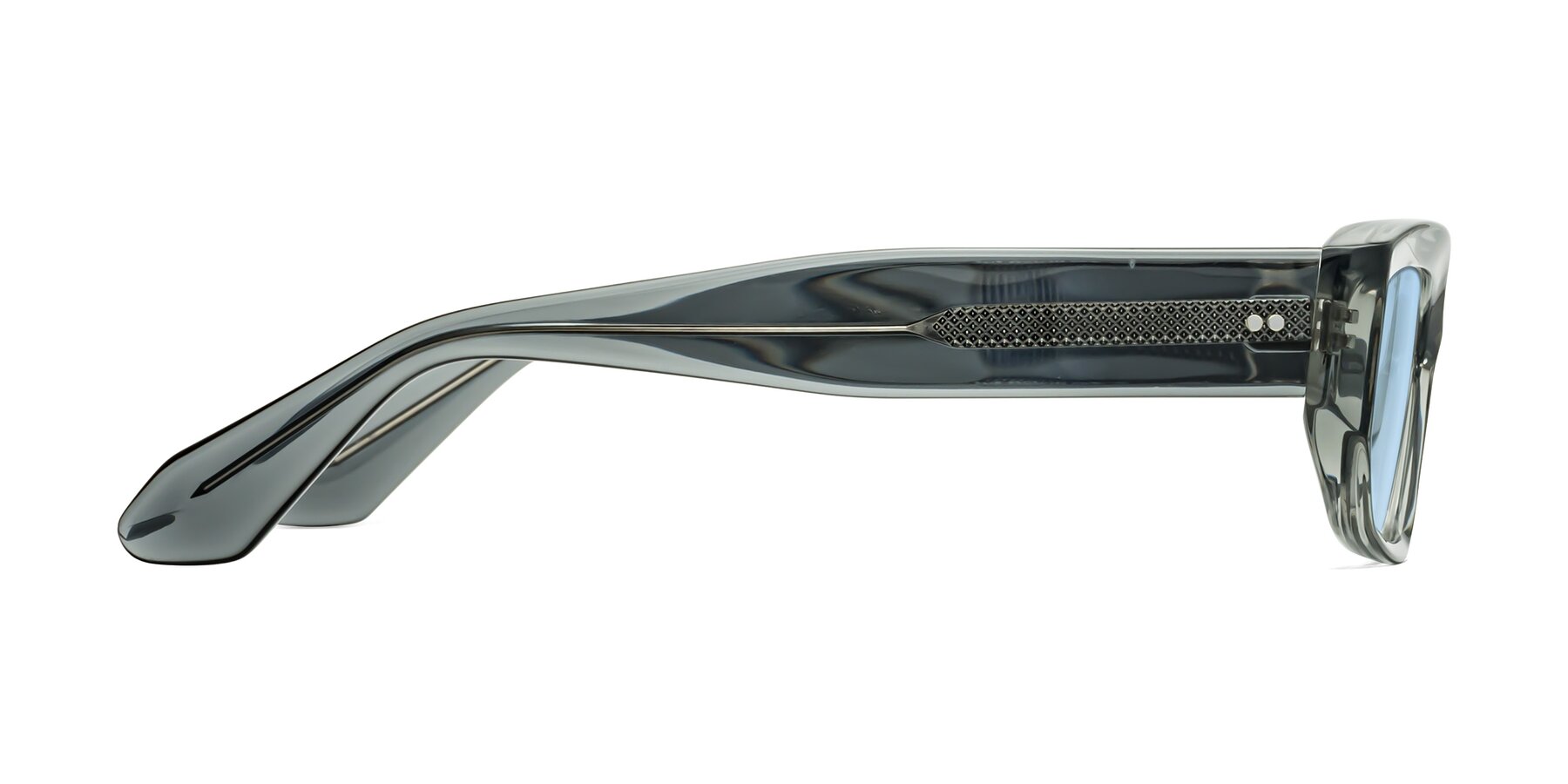 Side of Mukulu in Transparent Gray with Light Blue Tinted Lenses