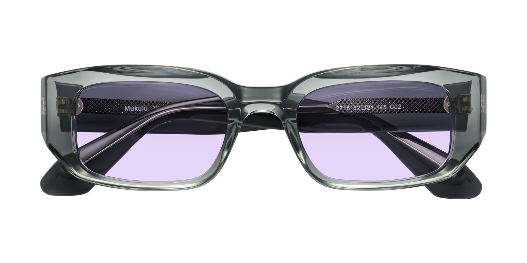 Folded Front of Mukulu in Transparent Gray with Light Purple Tinted Lenses