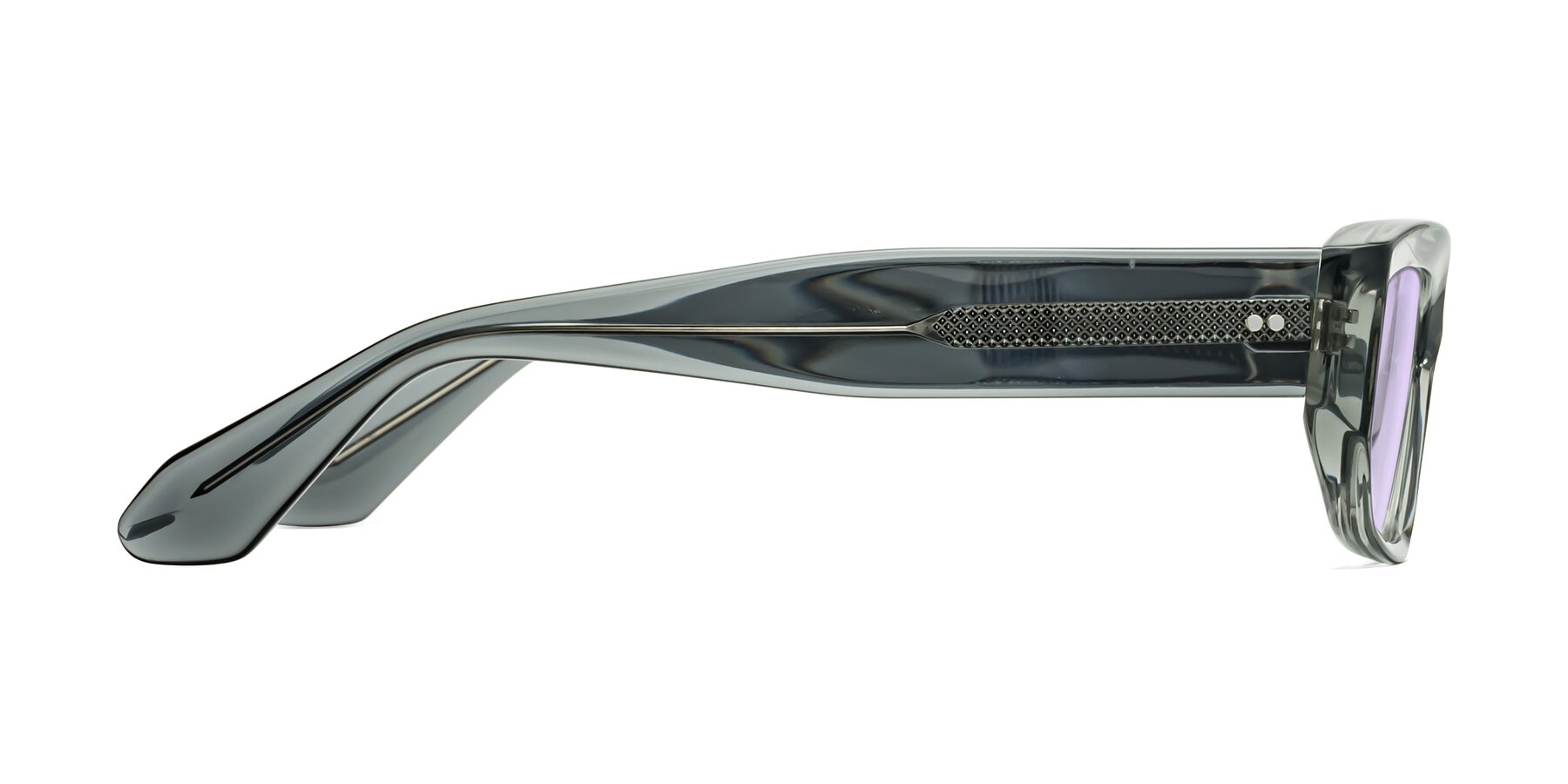 Side of Mukulu in Transparent Gray with Light Purple Tinted Lenses