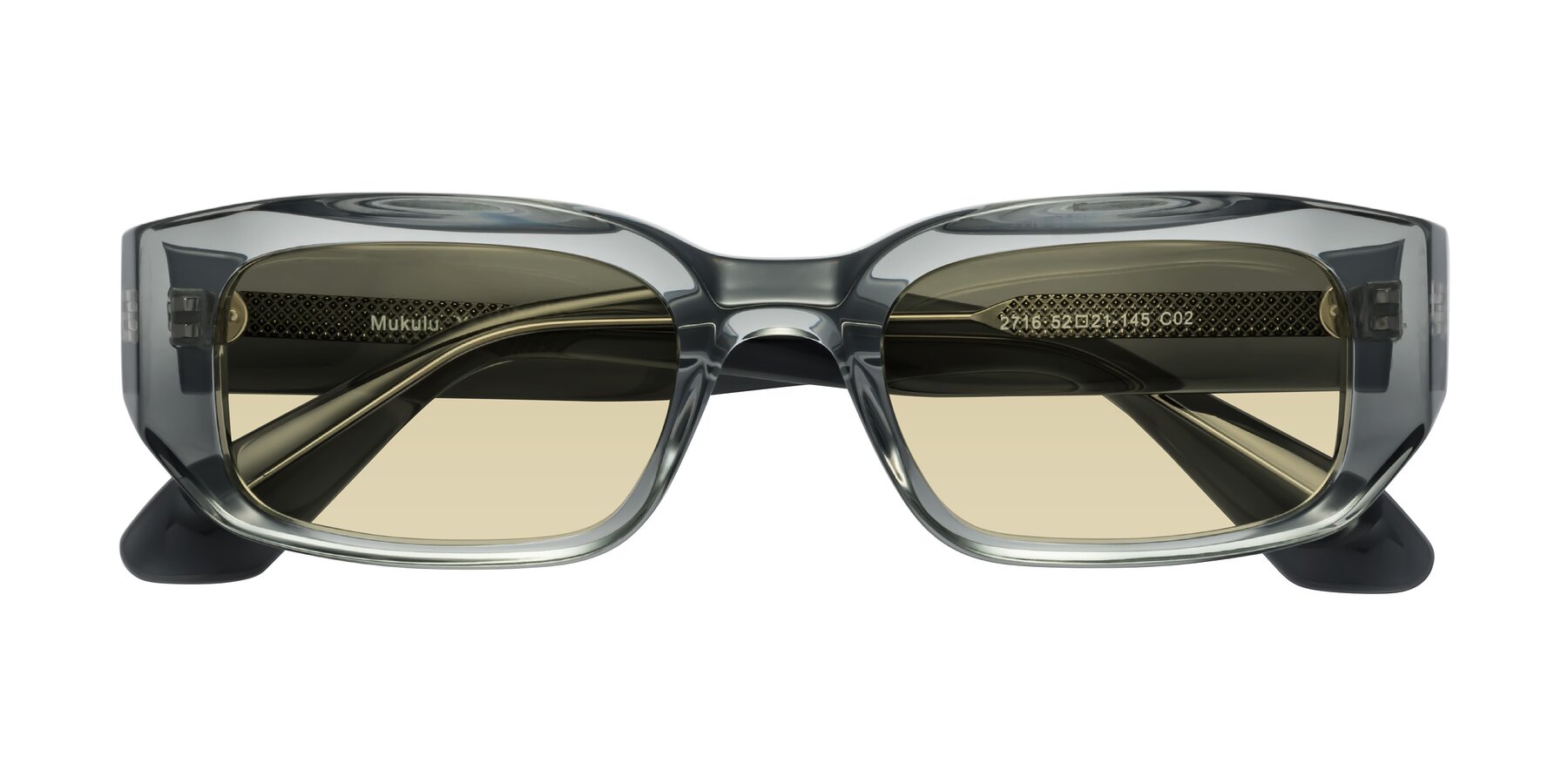 Folded Front of Mukulu in Transparent Gray with Light Champagne Tinted Lenses