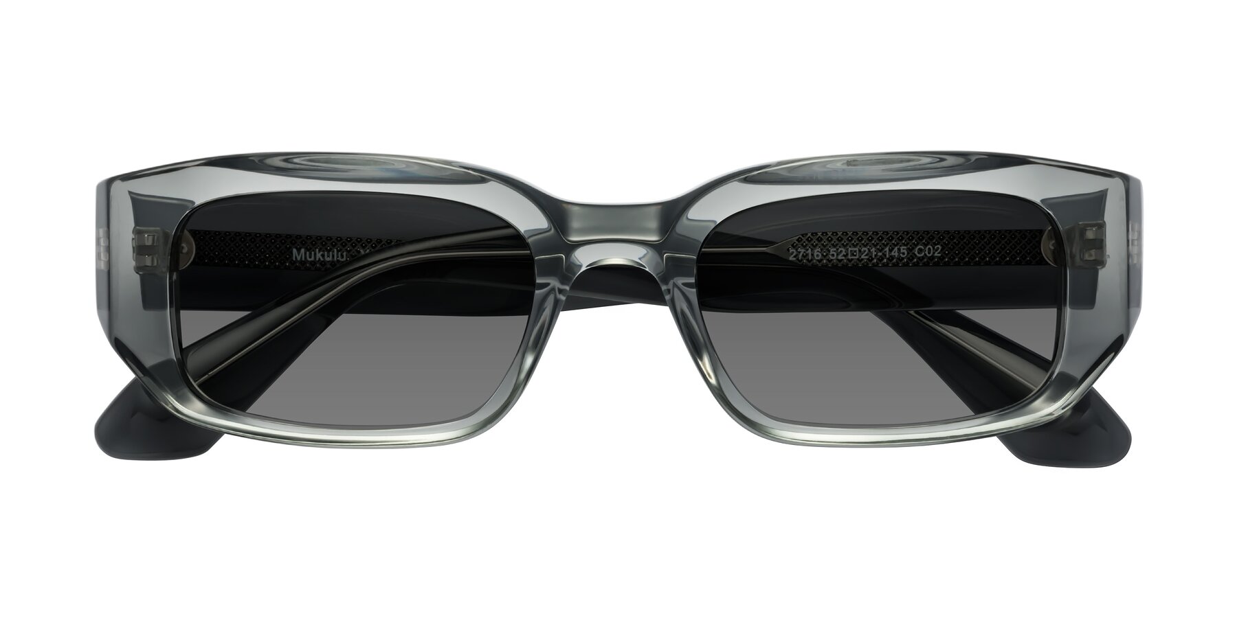 Folded Front of Mukulu in Transparent Gray with Medium Gray Tinted Lenses