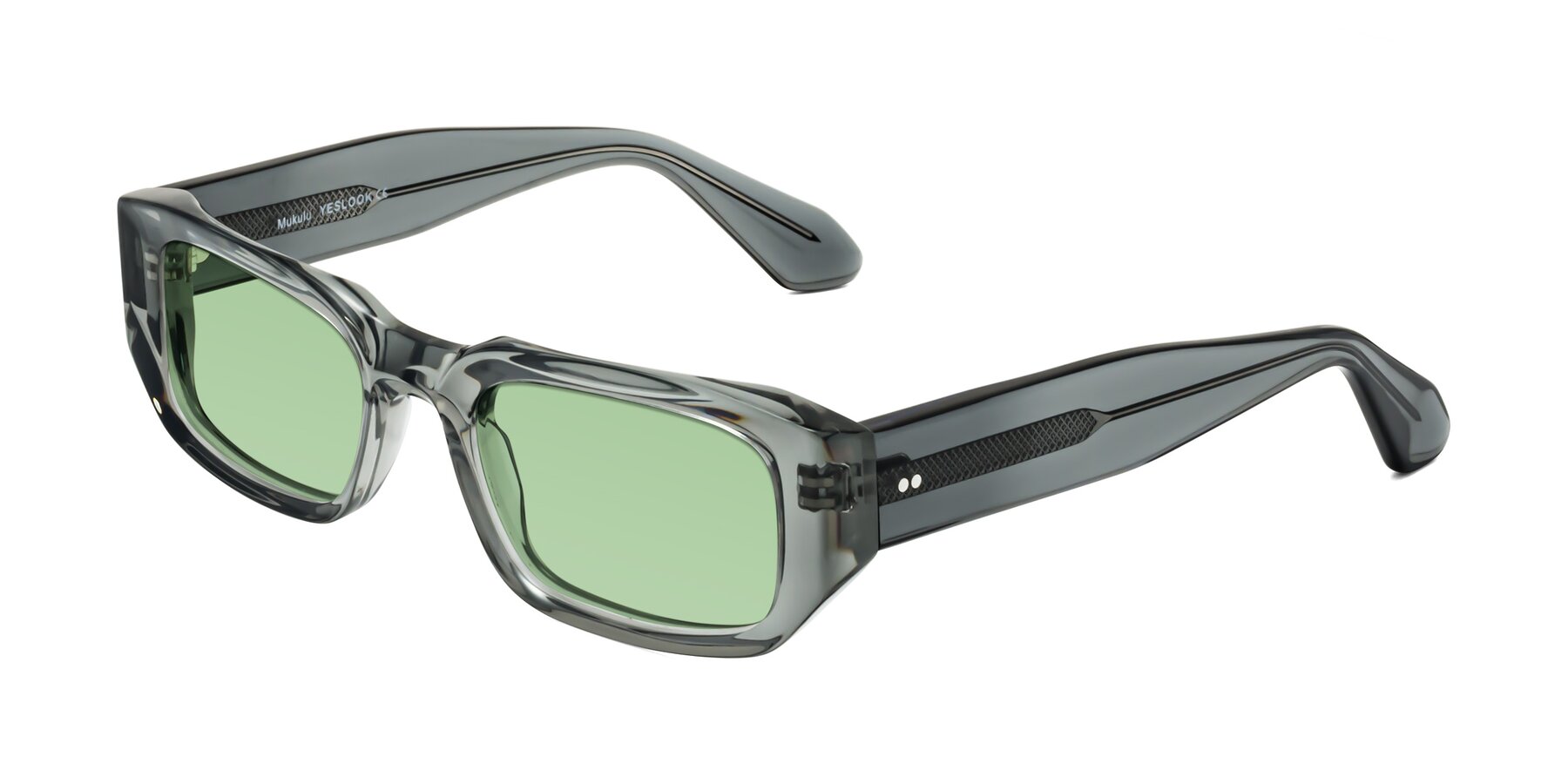 Angle of Mukulu in Transparent Gray with Medium Green Tinted Lenses