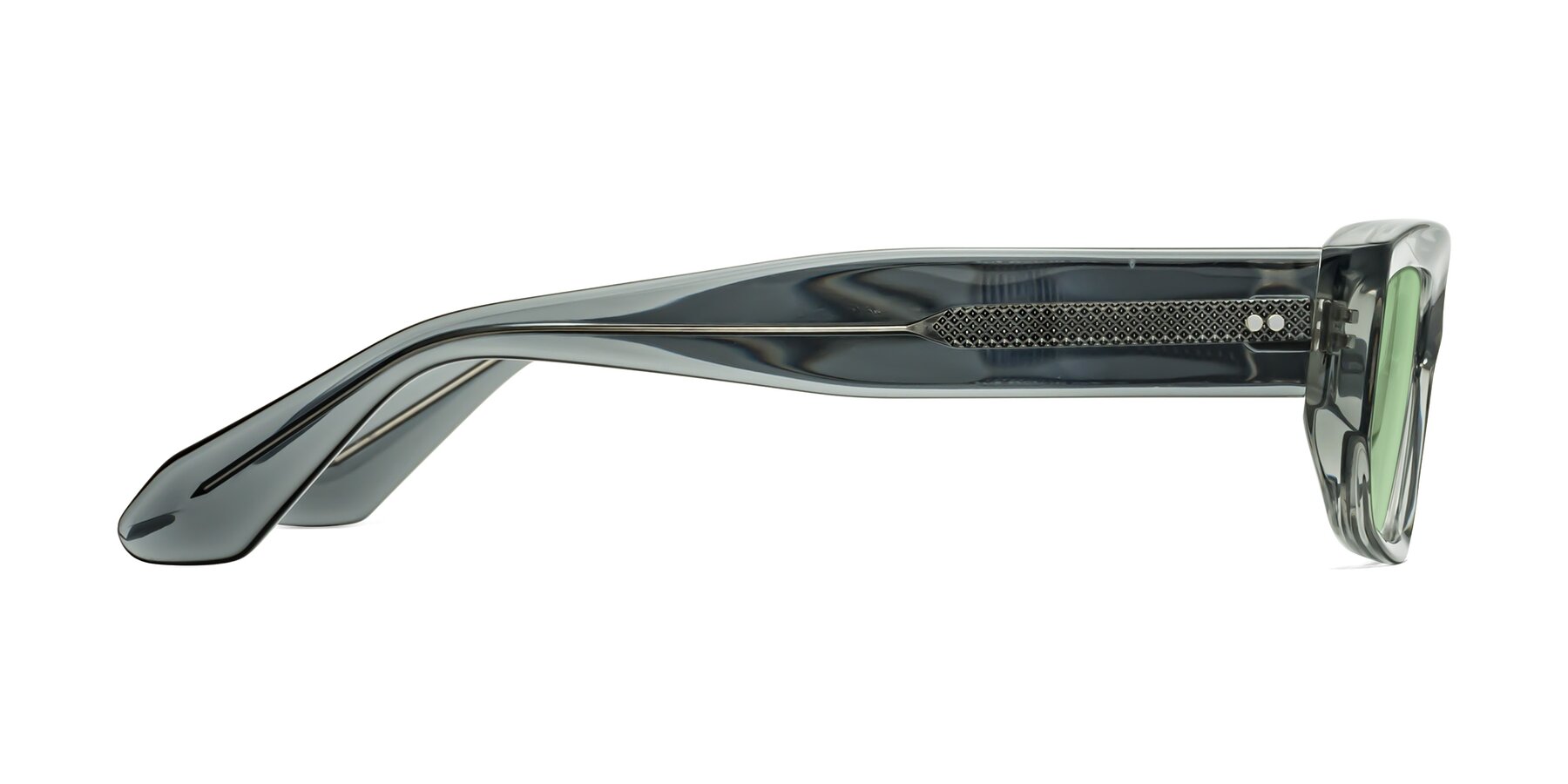 Side of Mukulu in Transparent Gray with Medium Green Tinted Lenses