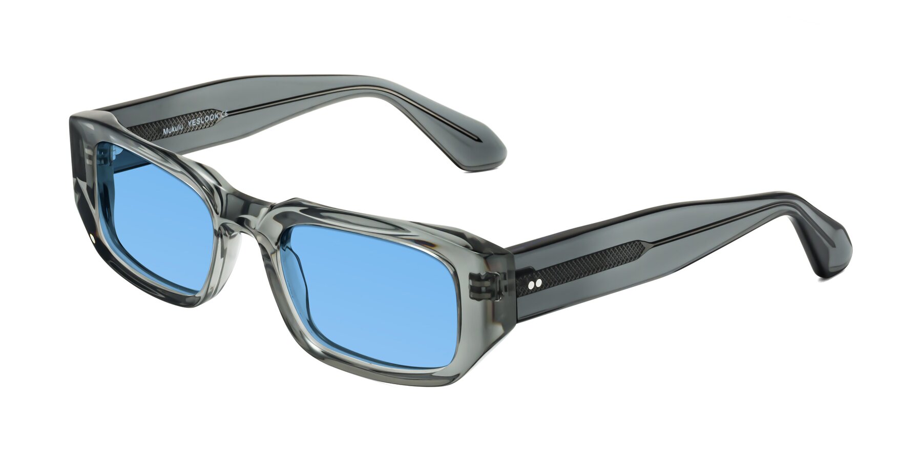 Angle of Mukulu in Transparent Gray with Medium Blue Tinted Lenses
