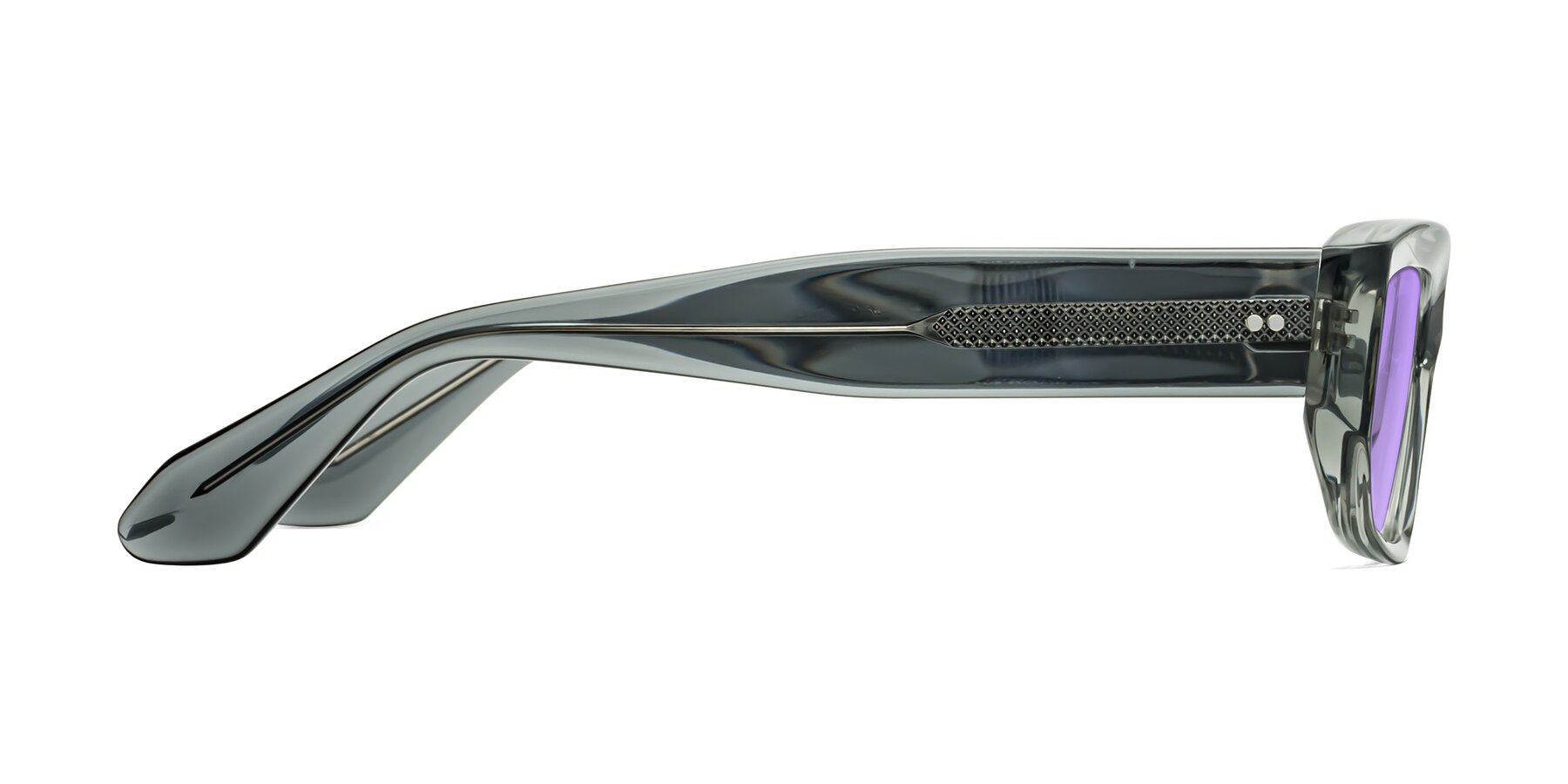 Side of Mukulu in Transparent Gray with Medium Purple Tinted Lenses
