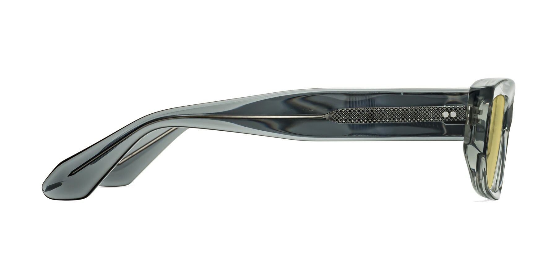 Side of Mukulu in Transparent Gray with Medium Champagne Tinted Lenses