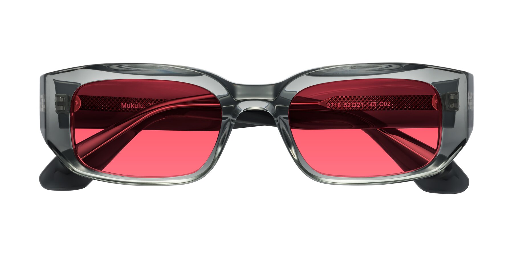 Folded Front of Mukulu in Transparent Gray with Red Tinted Lenses