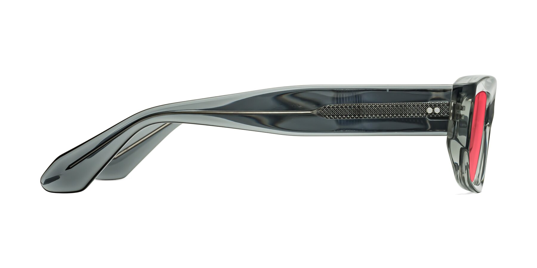 Side of Mukulu in Transparent Gray with Red Tinted Lenses