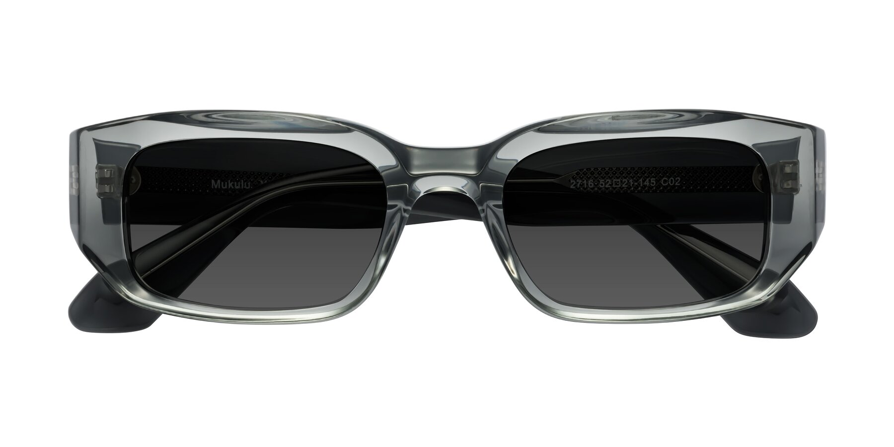 Folded Front of Mukulu in Transparent Gray with Gray Tinted Lenses
