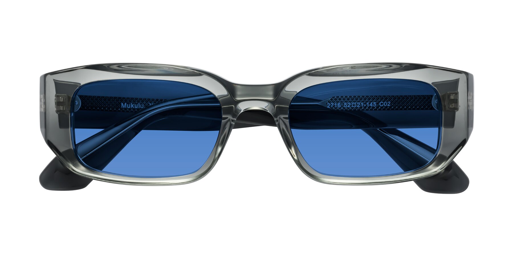 Folded Front of Mukulu in Transparent Gray with Blue Tinted Lenses