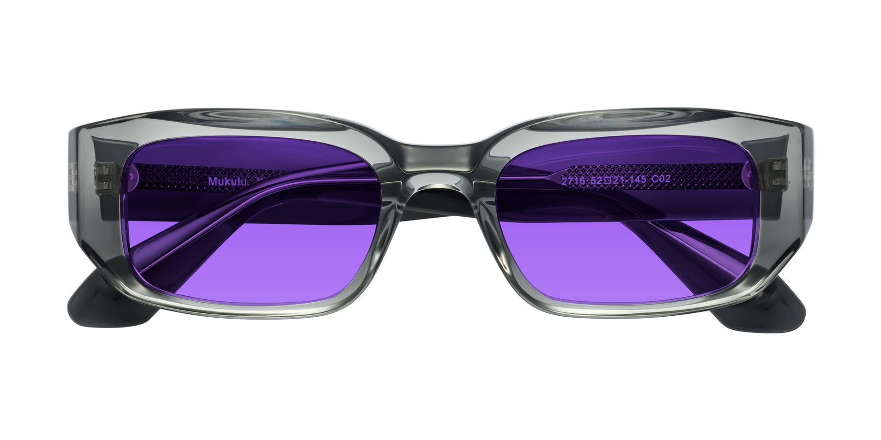 Folded Front of Mukulu in Transparent Gray with Purple Tinted Lenses