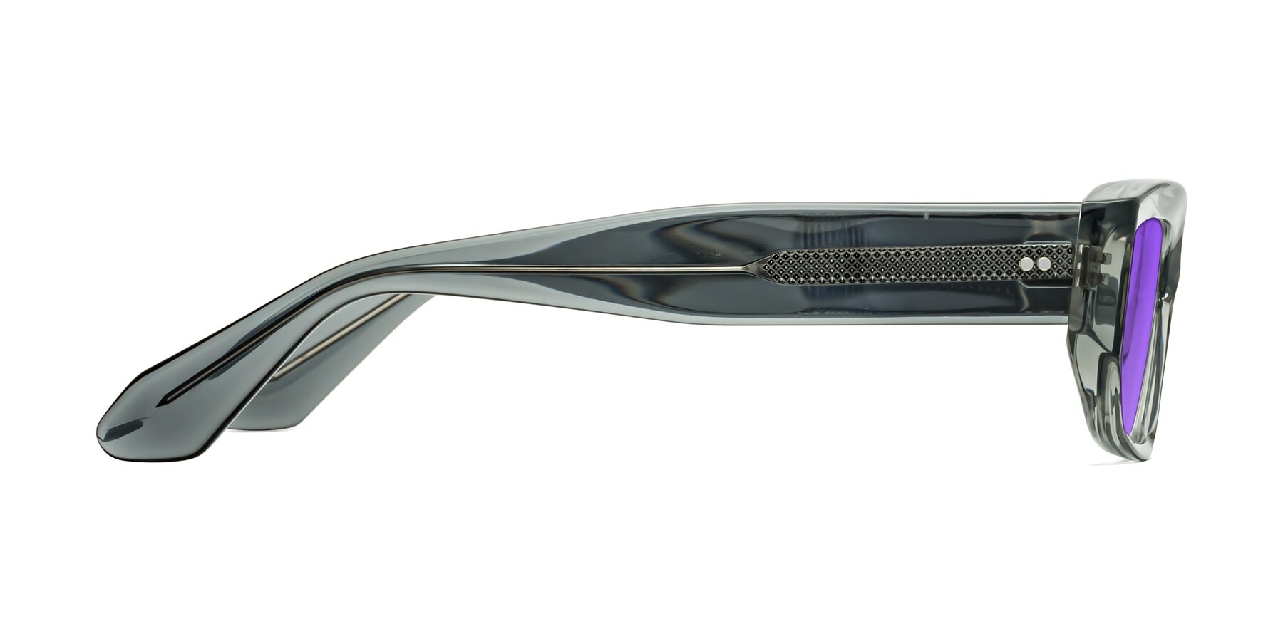 Side of Mukulu in Transparent Gray with Purple Tinted Lenses