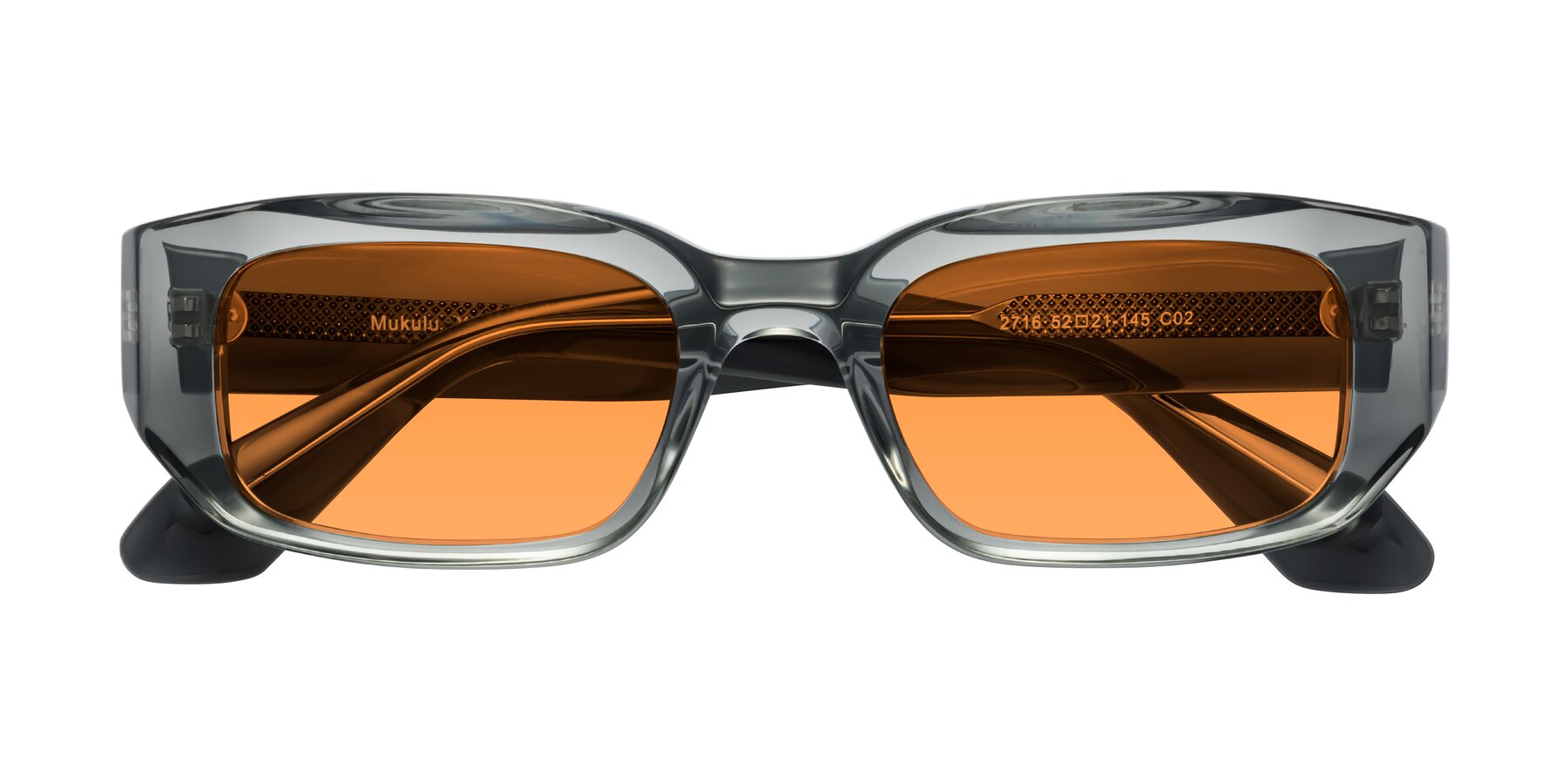 Folded Front of Mukulu in Transparent Gray with Orange Tinted Lenses