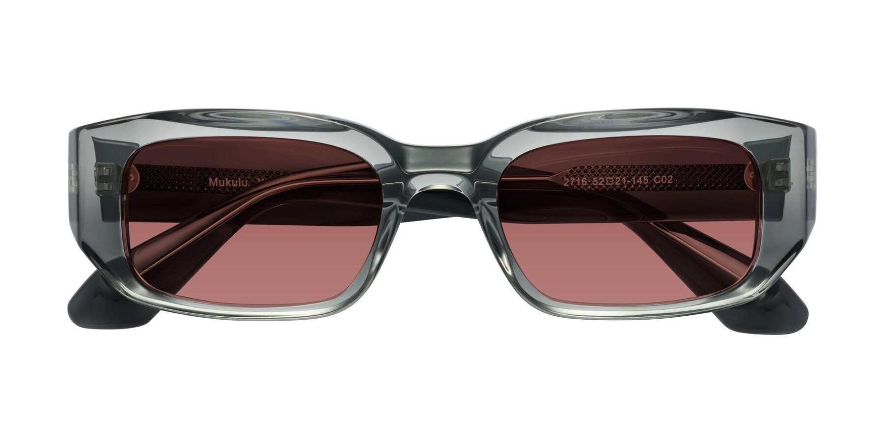 Folded Front of Mukulu in Transparent Gray with Garnet Tinted Lenses