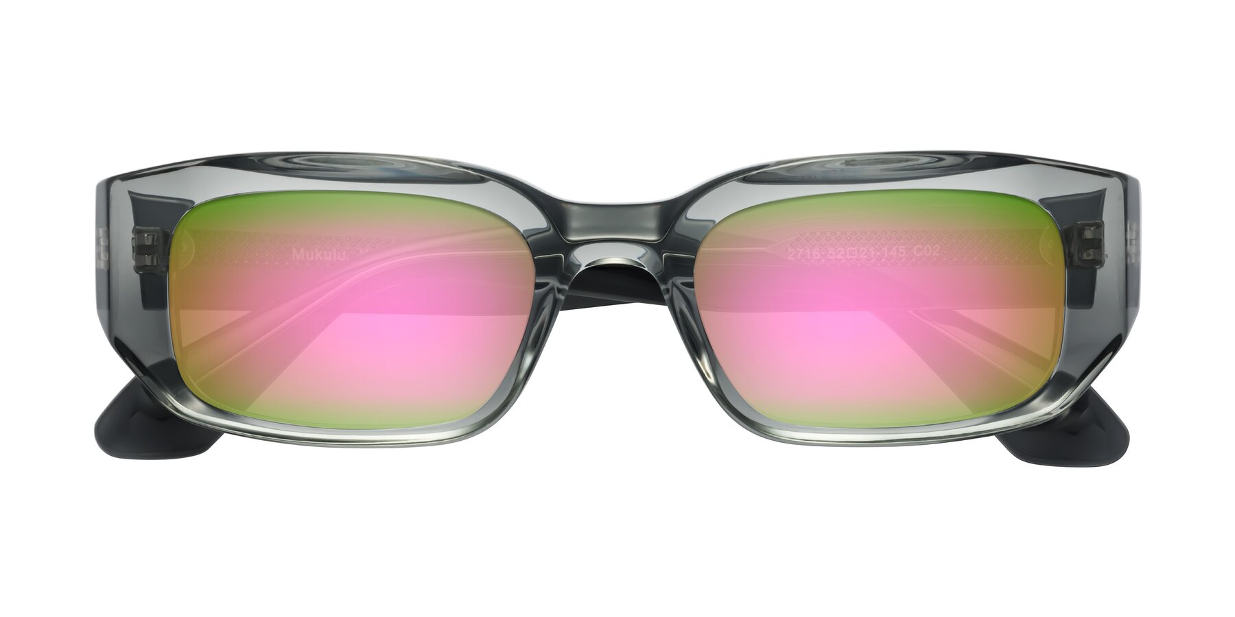 Folded Front of Mukulu in Transparent Gray with Pink Mirrored Lenses