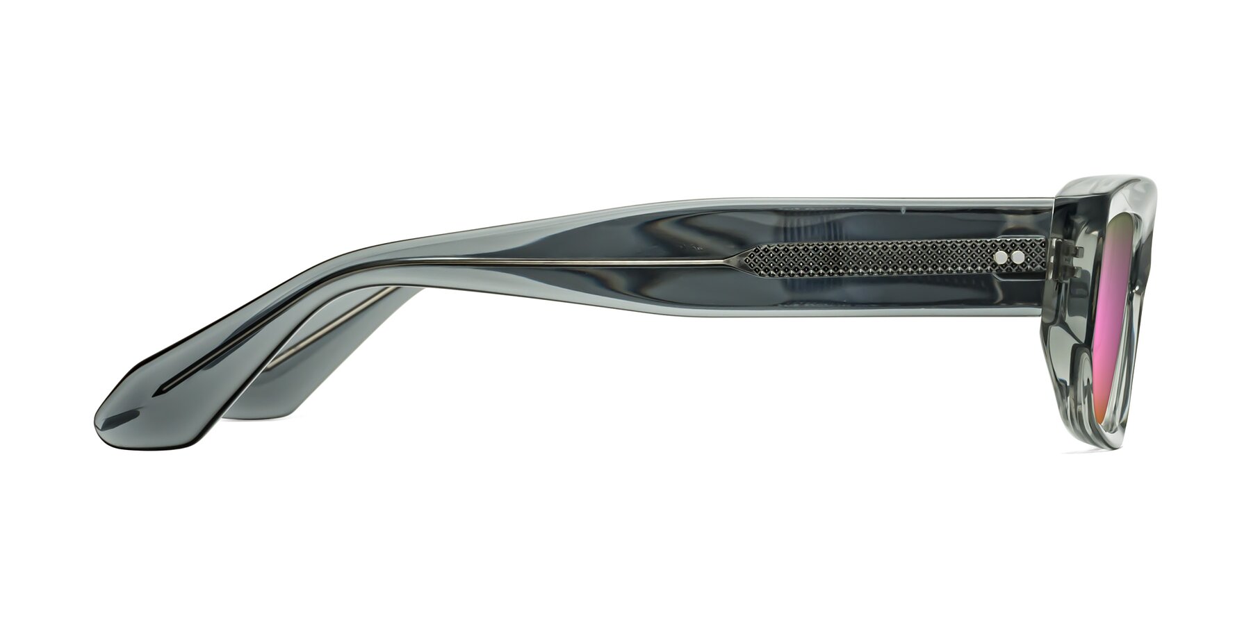 Side of Mukulu in Transparent Gray with Pink Mirrored Lenses