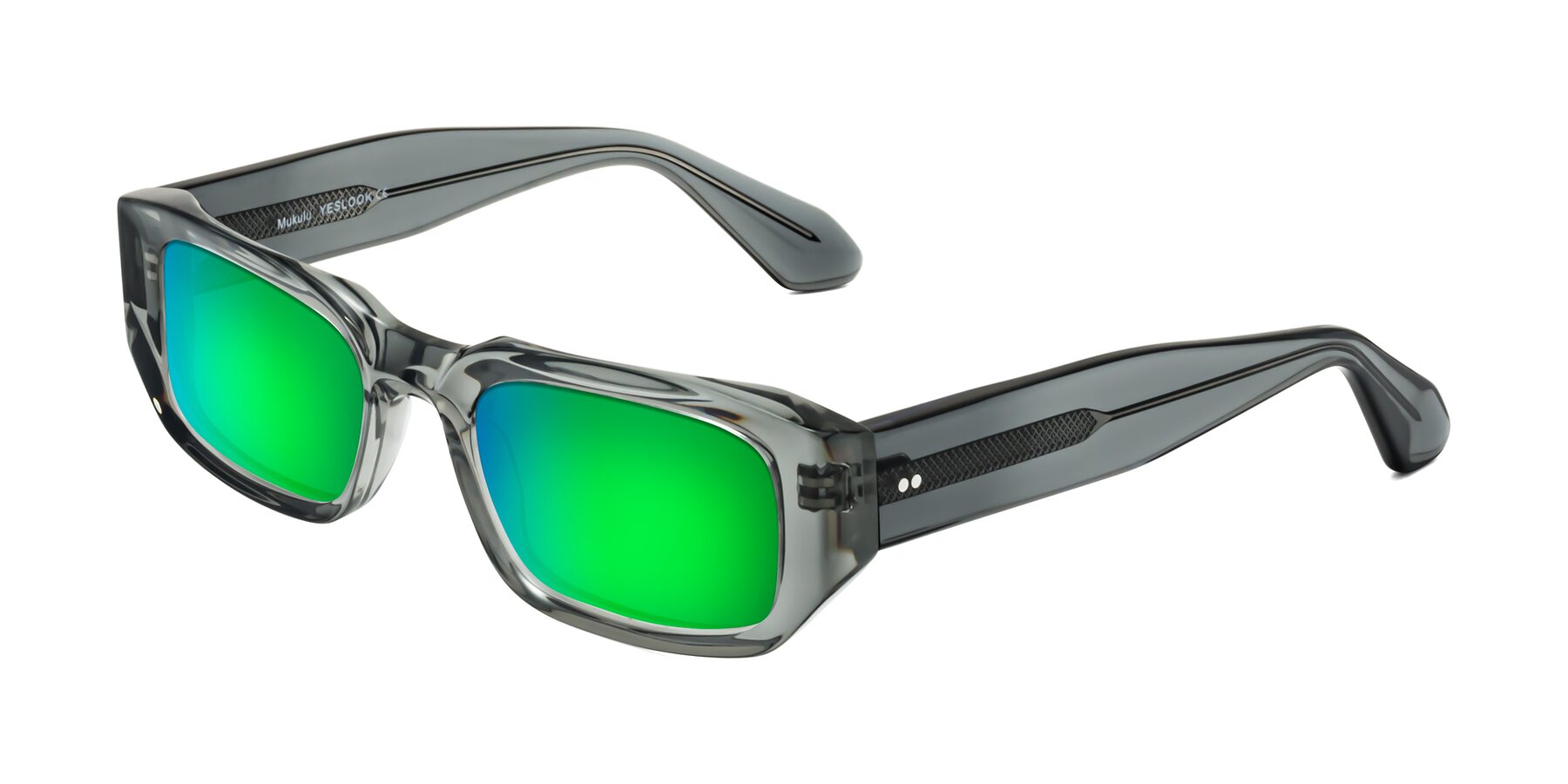 Angle of Mukulu in Transparent Gray with Green Mirrored Lenses
