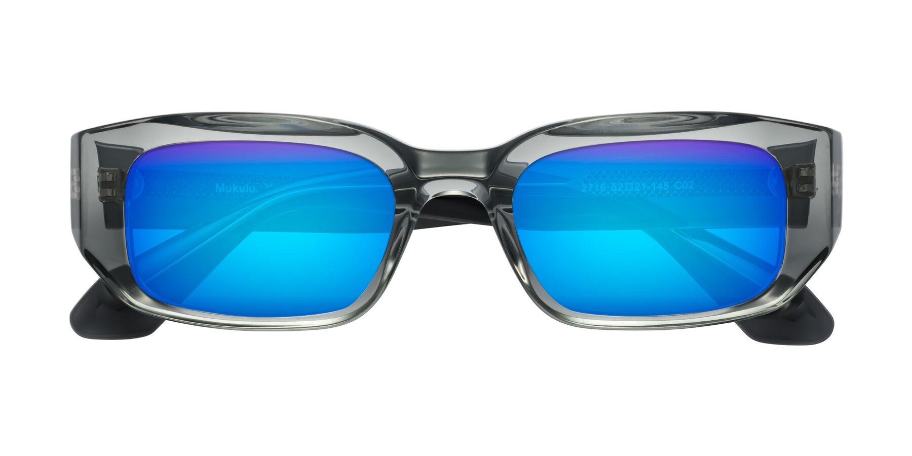 Folded Front of Mukulu in Transparent Gray with Blue Mirrored Lenses