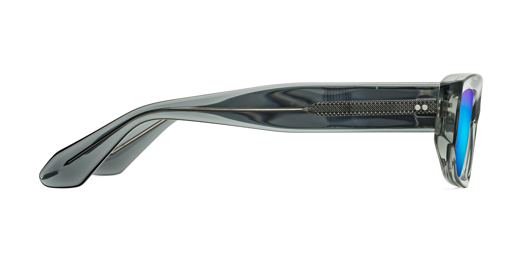 Side of Mukulu in Transparent Gray with Blue Mirrored Lenses