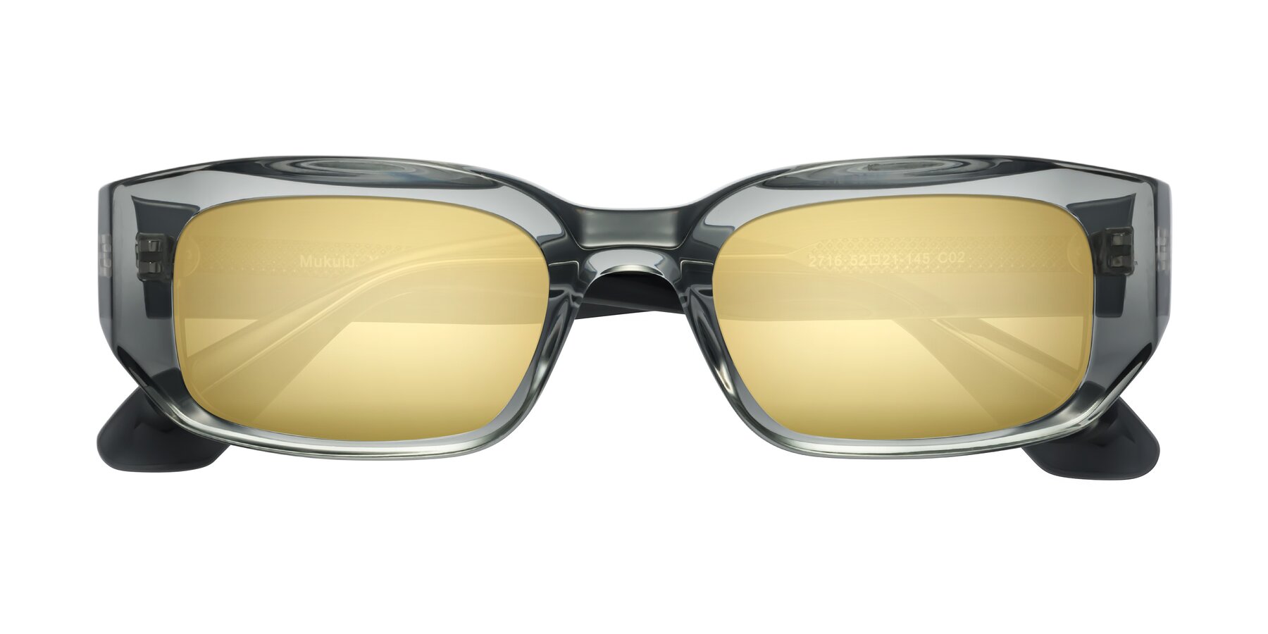Folded Front of Mukulu in Transparent Gray with Gold Mirrored Lenses
