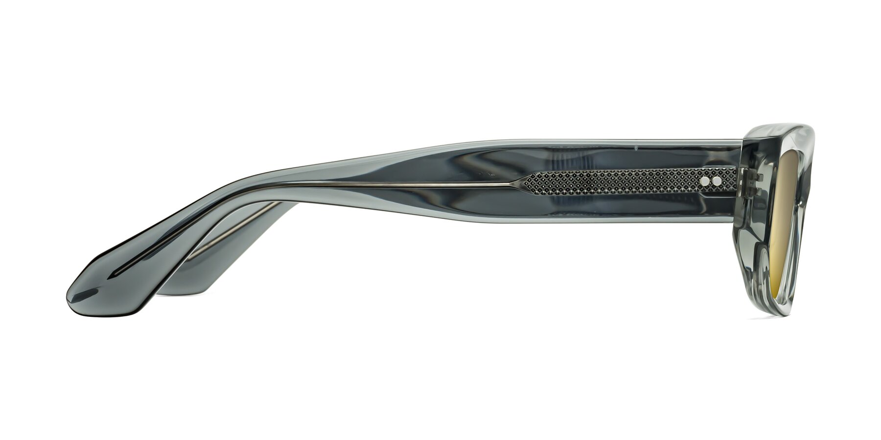 Side of Mukulu in Transparent Gray with Gold Mirrored Lenses