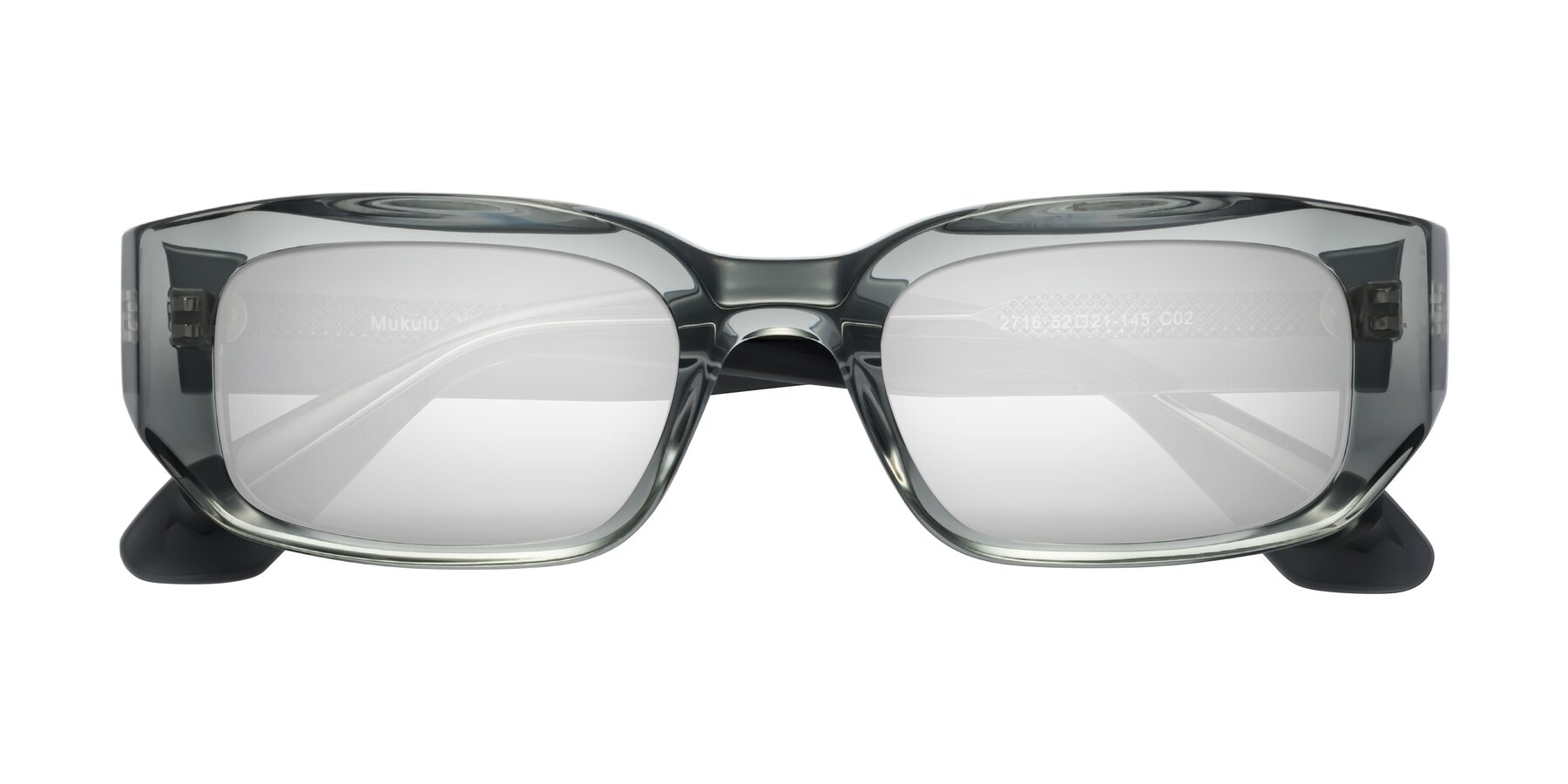 Folded Front of Mukulu in Transparent Gray with Silver Mirrored Lenses