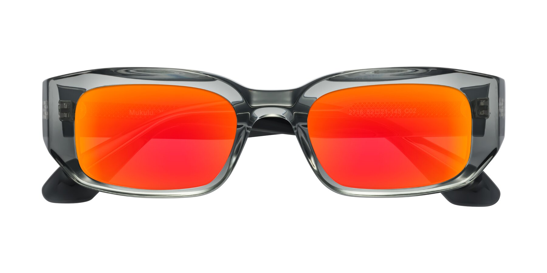 Folded Front of Mukulu in Transparent Gray with Red Gold Mirrored Lenses