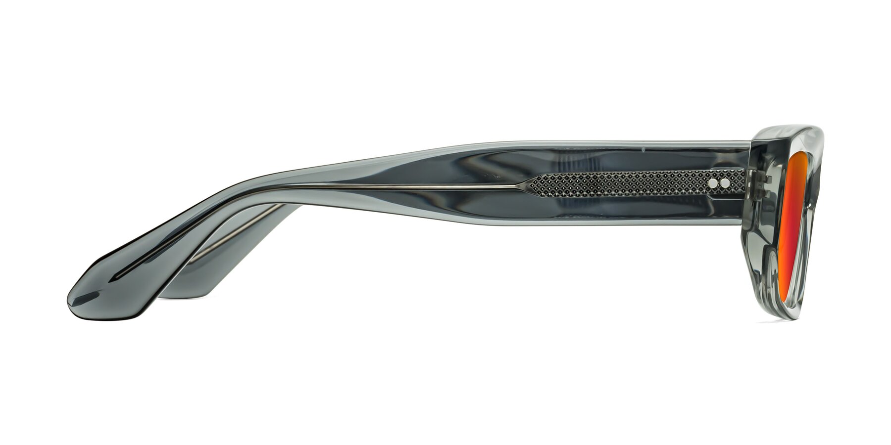 Side of Mukulu in Transparent Gray with Red Gold Mirrored Lenses